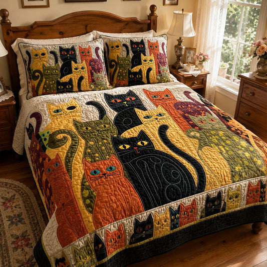 Feline Mosaic 3-Piece Quilted Bedding Set NCU0PTT3312