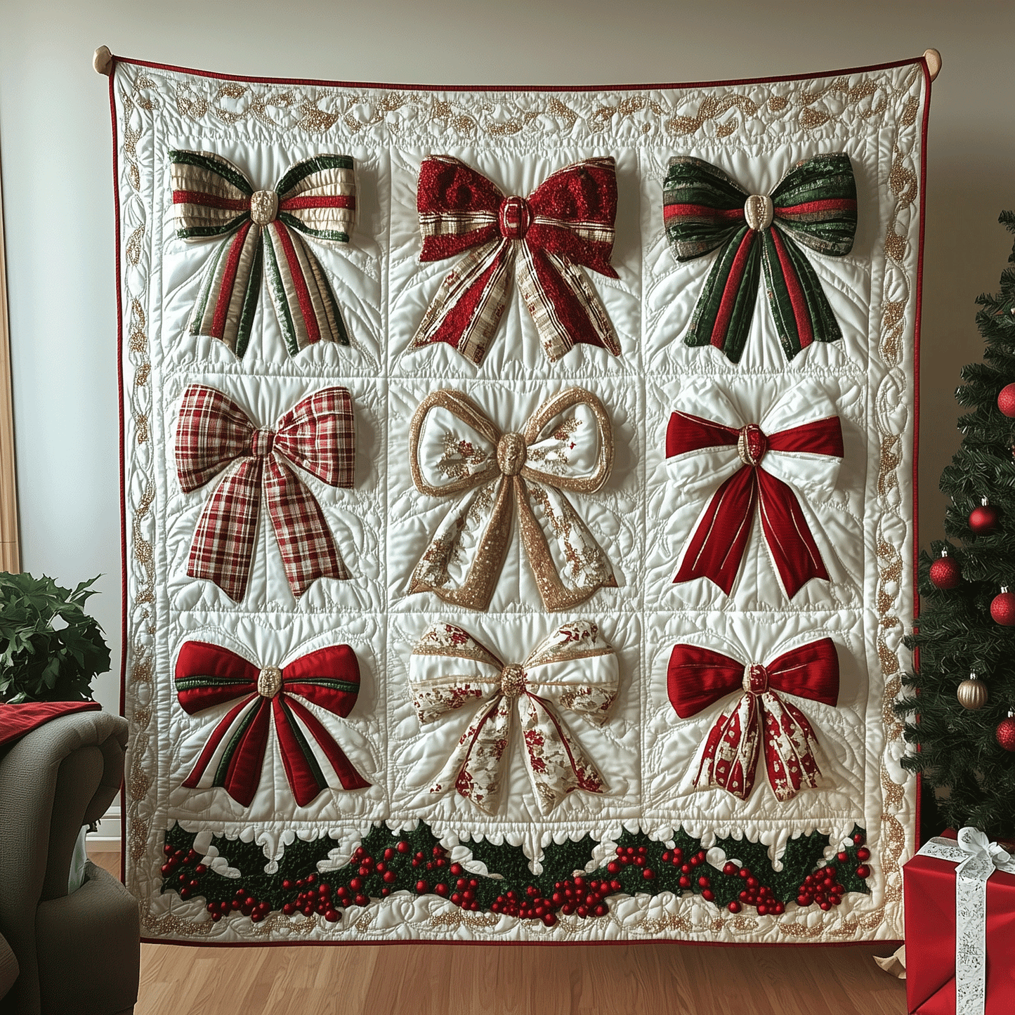 Festive Bow Elegance Quilted Blanket NCU0TH2285