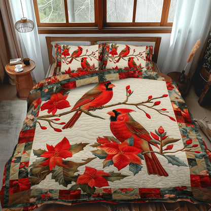 Festive Cardinal 3-Piece Quilted Bedding Set NCU0TH921