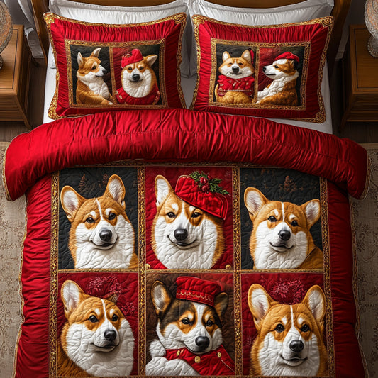 Festive Corgi Slumber 3-Piece Quilted Bedding Set NCU0PTT023