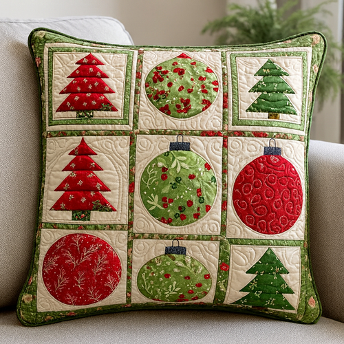 Festive Ornaments Quilted Pillow Case NCU0NNT1720
