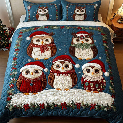 Festive Owls 3-Piece Quilted Bedding Set NCU0NNT105