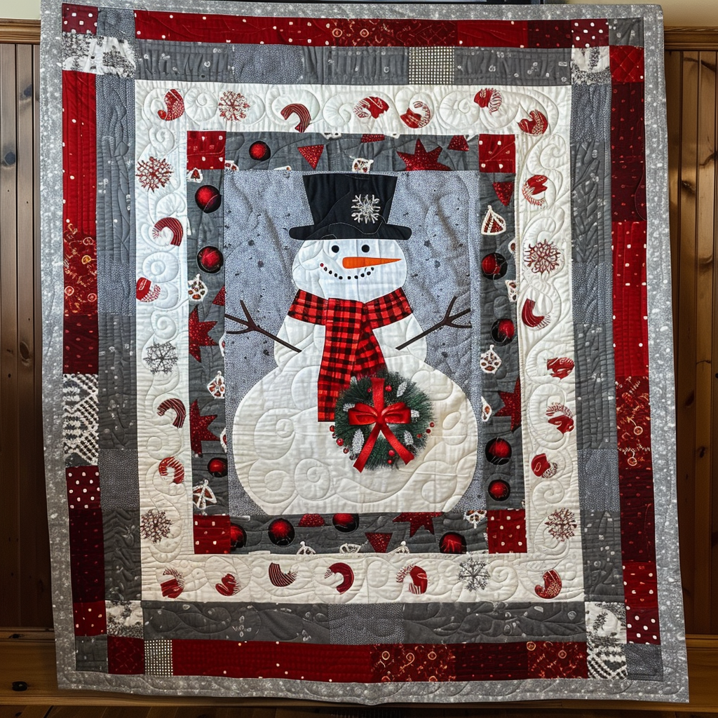 Festive Snowman Holiday Quilted Blanket NCU0PD135