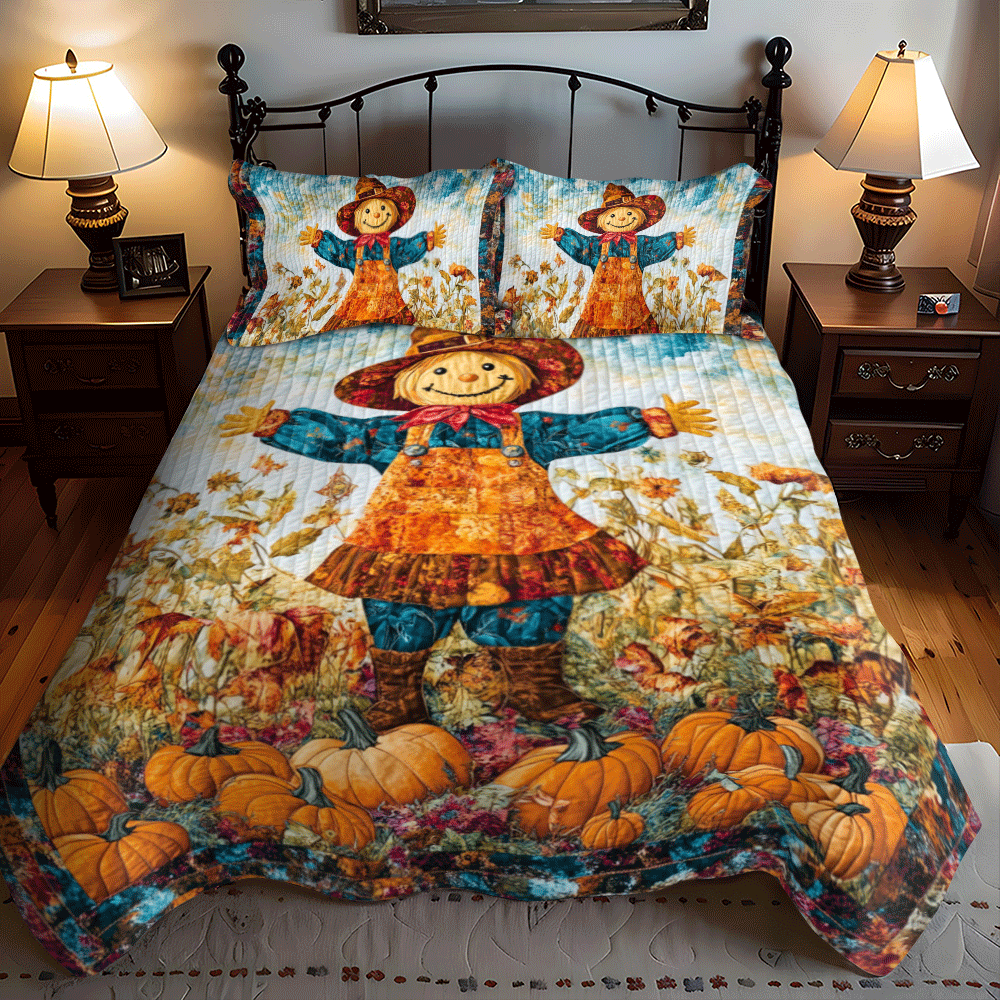 Festive Atmosphere Scarecrow 3-Piece Quilted Bedding Set NCU0PD708