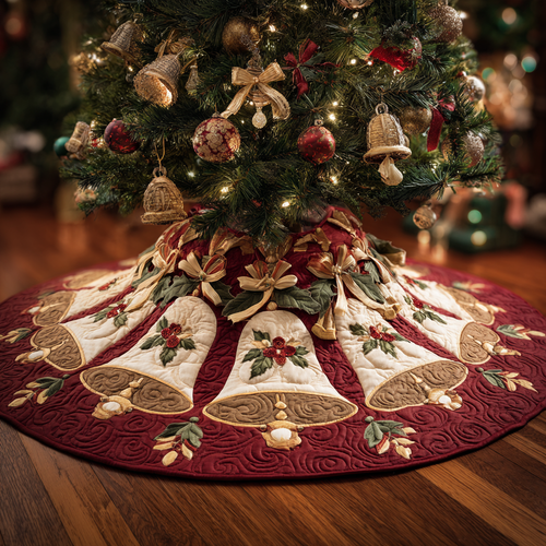Festive Bell Christmas Quilted Tree Skirt NCU0DDK1746