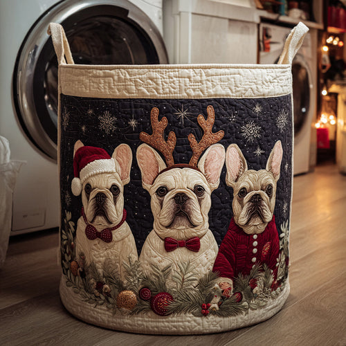 Festive Bulldog Trio Quilted Laundry Basket NCU0HNH135