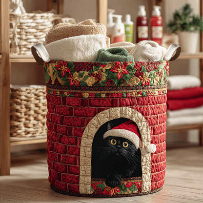Festive Chimney Cat Quilted Laundry Basket NCU0NTV631