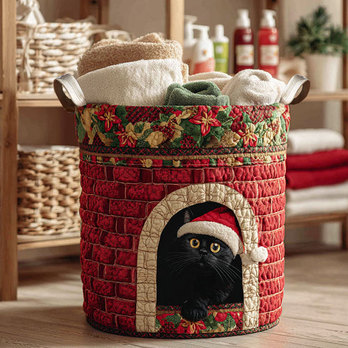 Festive Chimney Cat Quilted Laundry Basket NCU0NTV631