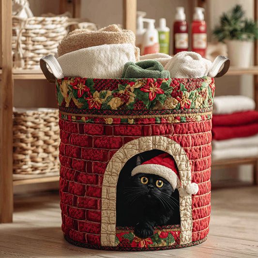 Festive Chimney Cat Quilted Laundry Basket NCU0NTV631