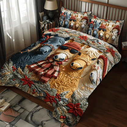 Festive Christmas Horse Quilted Bedding Set NCU0DV1139