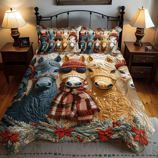 Festive Christmas Horse Quilted Bedding Set NCU0DV1139