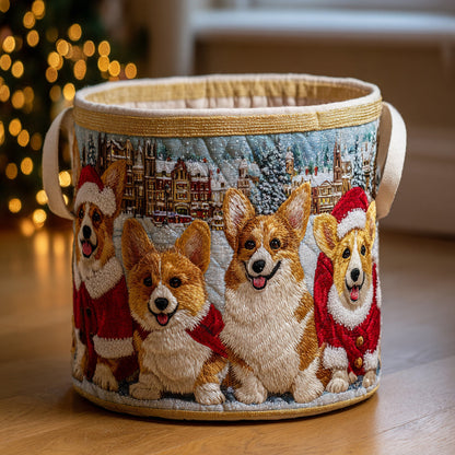 Festive Corgi Parade Quilted Laundry Basket NCU0DV1136
