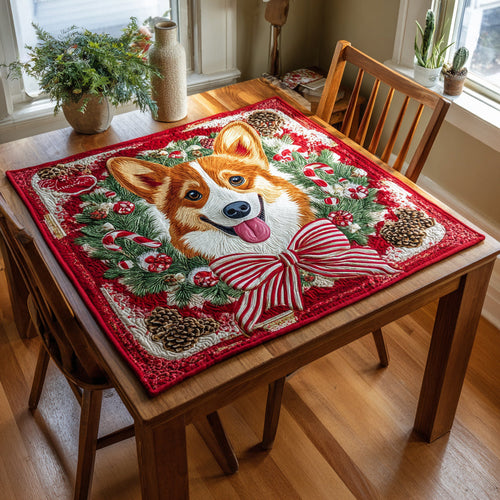 Festive Corgi Wreath Quilted Table Topper NCU0HNH201