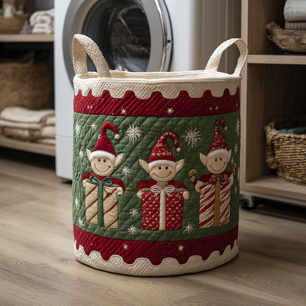 Festive Elf Friends Quilted Laundry Basket NCU0HNH488