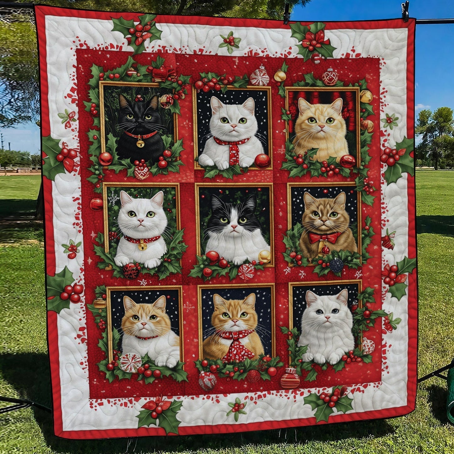 Festive Feline Cheer Quilted Blanket NCU0TL1682