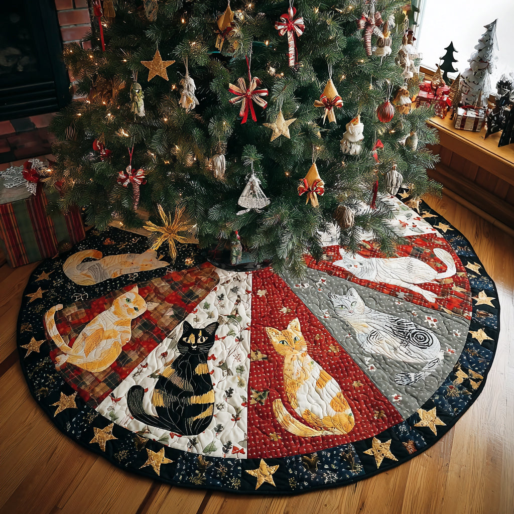 Festive Feline Christmas Quilted Tree Skirt NCU0DV1320