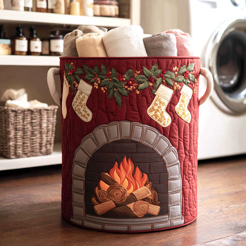 Festive Fireplace Quilted Laundry Basket NCU0NTV773