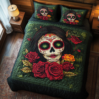 Festive Floral Skull 3-Piece Quilted Bedding Set NCU0TL1927