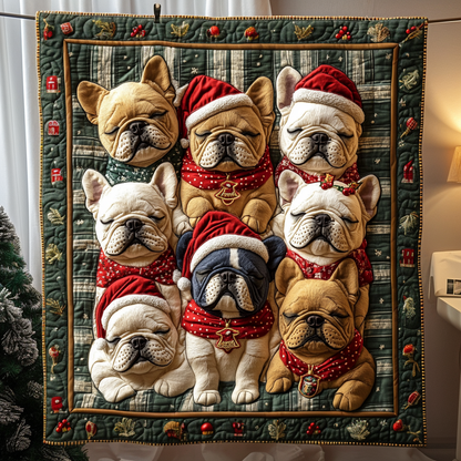 Festive Frenchie Sleepy Quilted Blanket NCU0DV1003