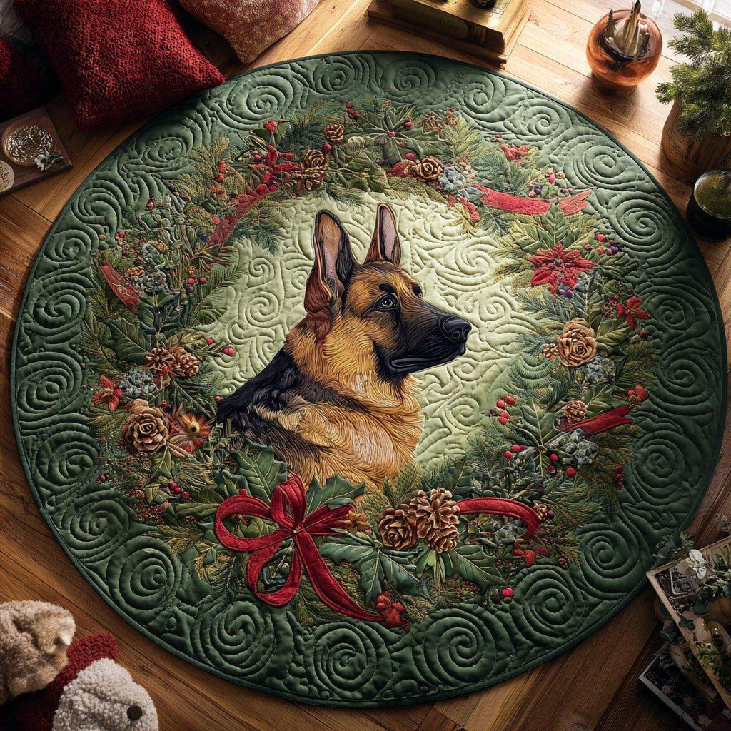 Festive German Shepherd Magic Quilted Round Mat NCU0DV1114