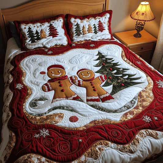 Festive Gingerbread Haven 3-Piece Quilted Bedding Set NCU0TH2211