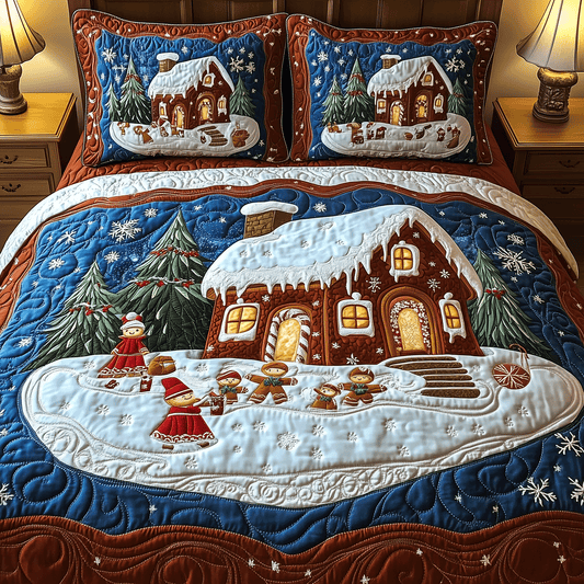 Festive Gingerbread Retreat 3-Piece Quilted Bedding Set NCU0TH2219