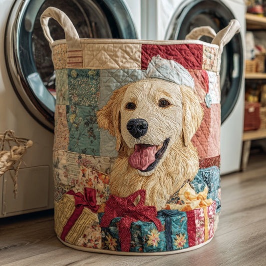 Festive Golden Retriever Quilted Laundry Basket NCU0HNH109