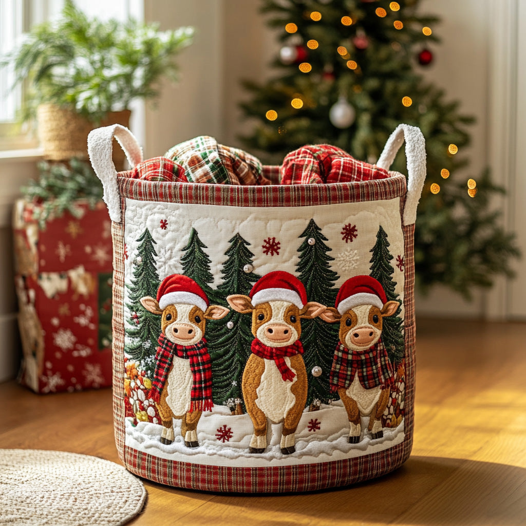 Festive Moo Crew Quilted Laundry Basket NCU0DV965