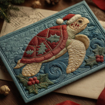 Festive Ocean Turtle Quilted Fabric Postcard NCU0PTT2406