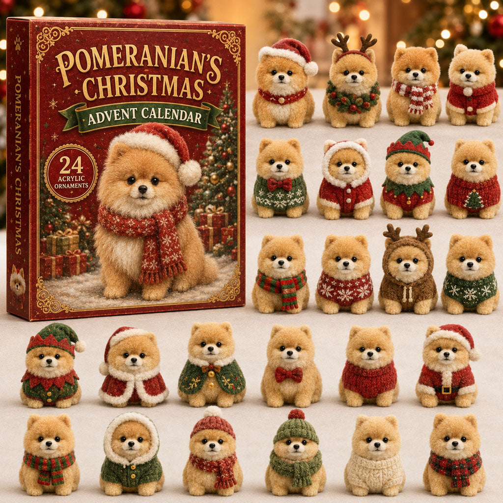 CHRISTMAS KICKOFF 40% OFF - Festive Pomeranian Advent Calendar 2026 - 24-Day Festive Countdown, Acrylic Charms Blind Box - Gift For Dog Lovers AC0TM006