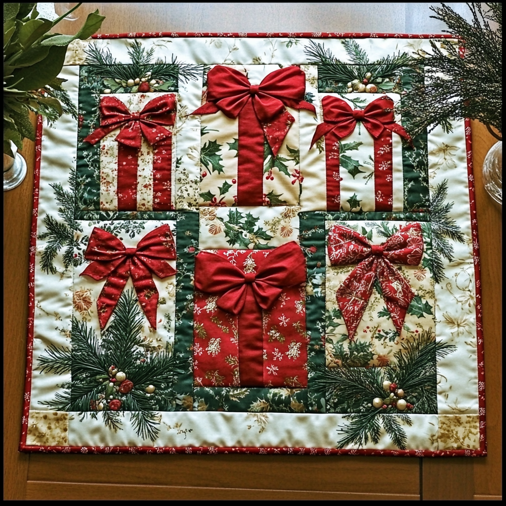 Festive Presents Quilted Table Topper NCU0DDK1141