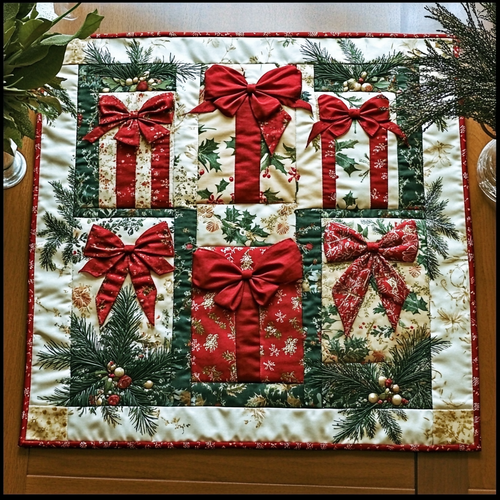 Festive Presents Quilted Table Topper NCU0DDK1141