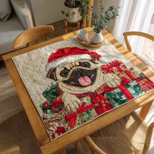 Festive Pug Grin Quilted Table Topper NCU0HNH211