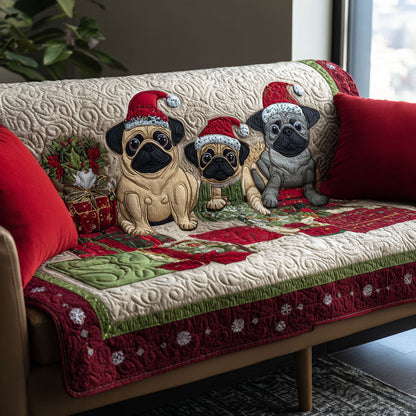 Festive Pug Trio Quilted Sofa Cover NCU0PT9811