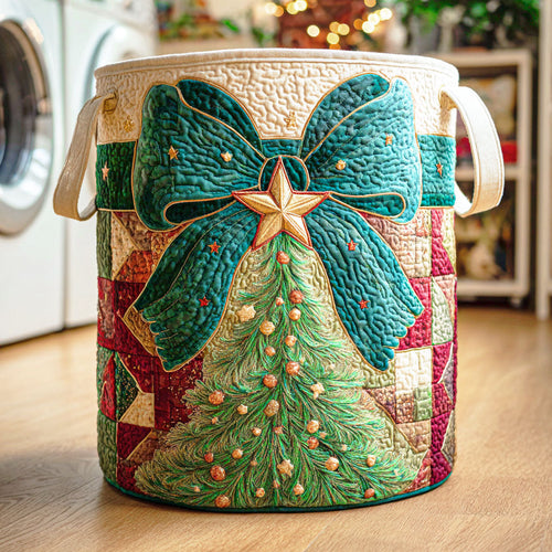 Festive Ribbon Glow Quilted Laundry Basket NCU0NTD504