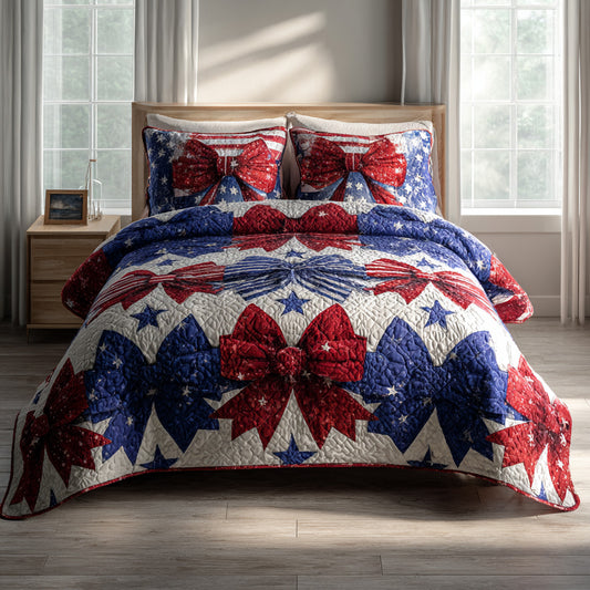 Festive Ribbon Stars 3-Piece Quilted Bedding Set NCU0PVL837