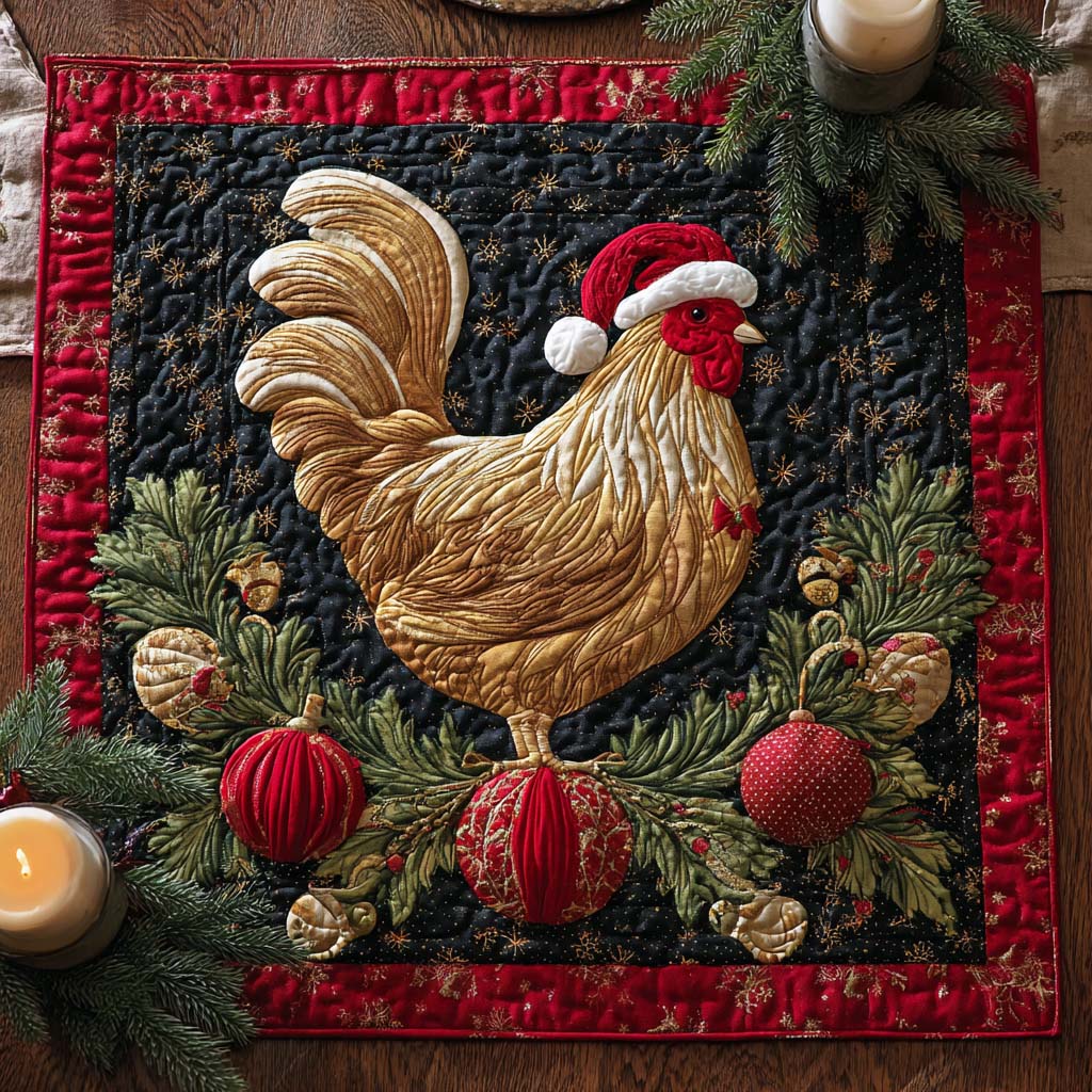 Festive Rooster Quilted Table Topper NCU0NXD154