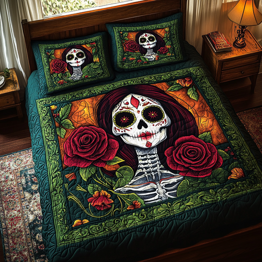 Festive Skull 3-Piece Quilted Bedding Set NCU0TL1923