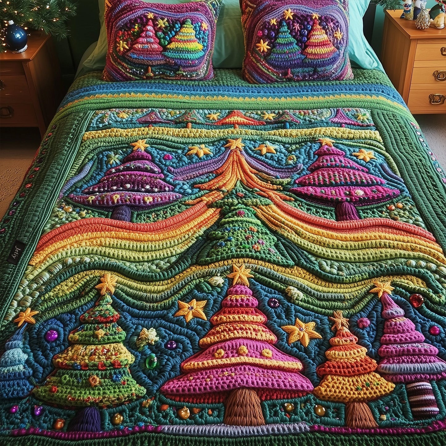 Festive Treescape 3-Piece Quilted Bedding Set NCU0PT2109