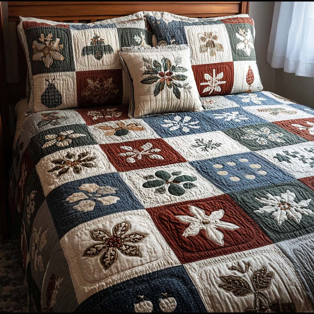 Festive Whispers 3-Piece Quilted Bedding Set NCU0PTT1556