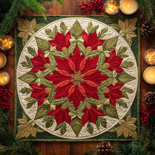 Festive Wreath Poinsettia Quilted Table Topper NCU0NXD136