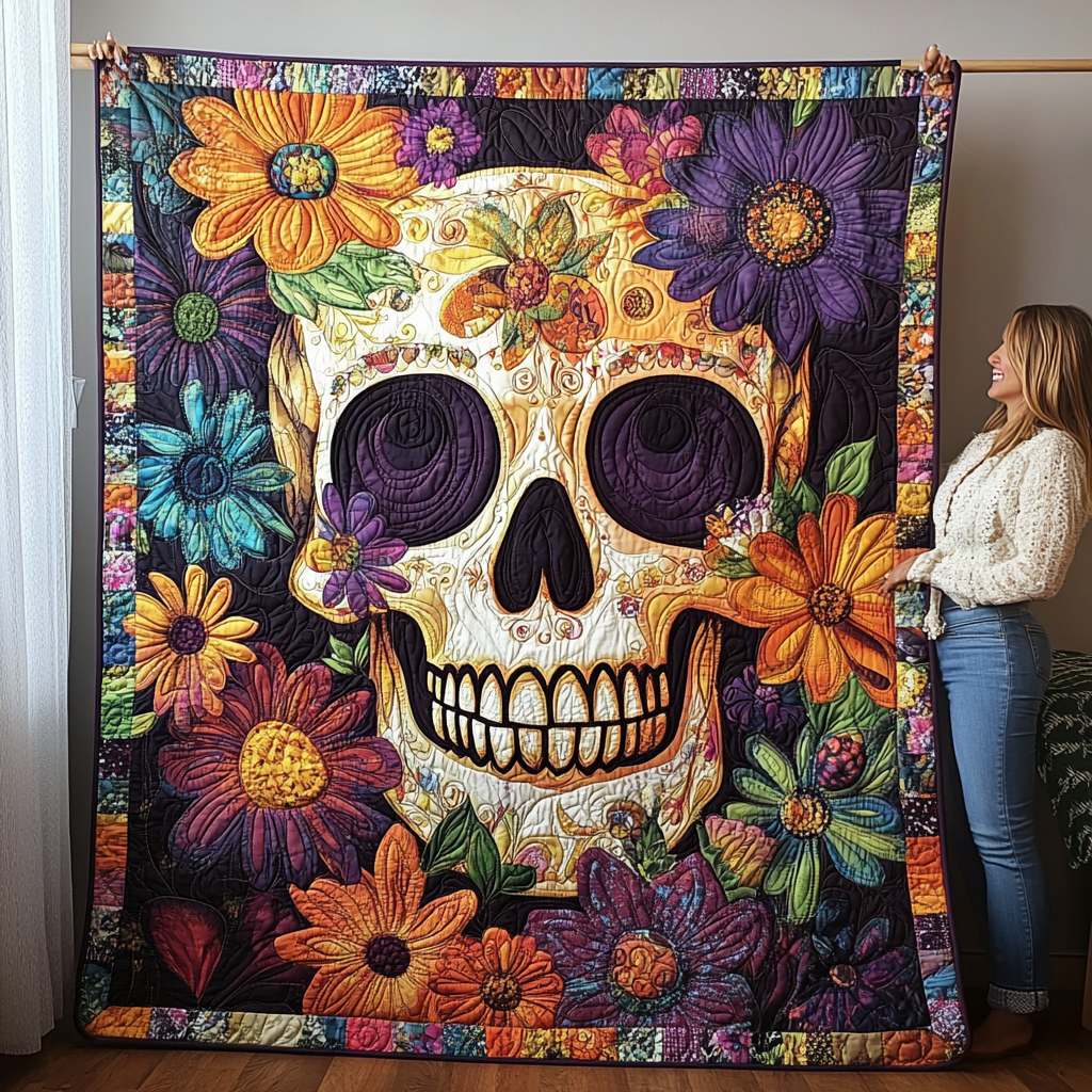 Fiesta Skull Vibes Quilted Blanket NCU0TL1885