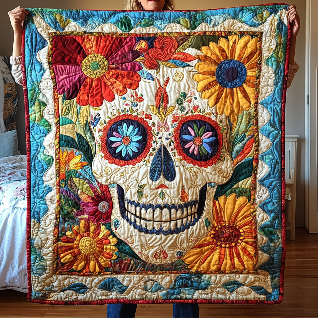 Whimsical Skull Quilted Blanket NCU0VT65