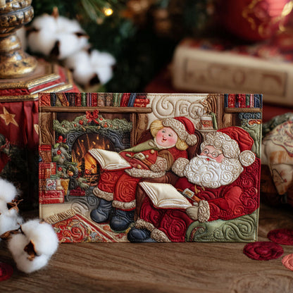 Fireside Santa Tales Quilted Fabric Postcard NCU0PTT2346