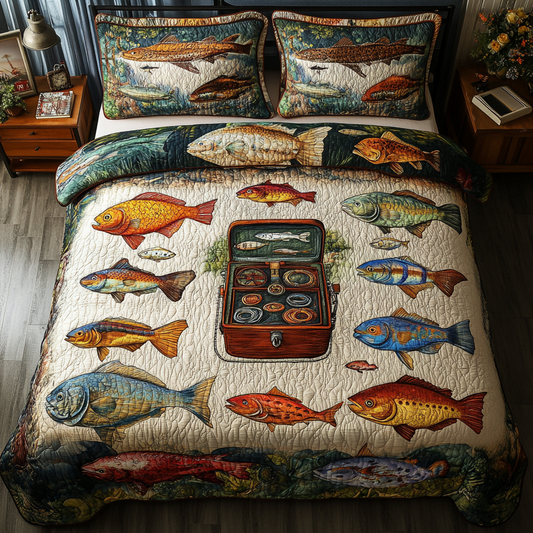 Fish Fiesta 3-Piece Quilted Bedding Set NCU0NVH255