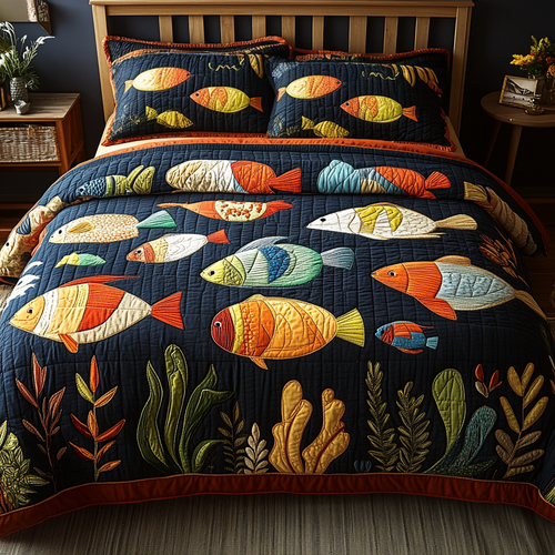 Fish Haven 3-Piece Quilted Bedding Set NCU0NVH447