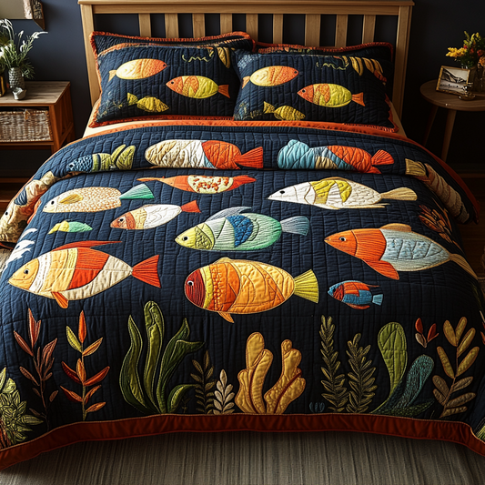 Fish Haven 3-Piece Quilted Bedding Set NCU0NVH447