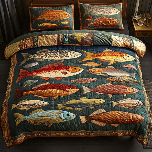 Fish Oasis 3-Piece Quilted Bedding Set NCU0NVH445
