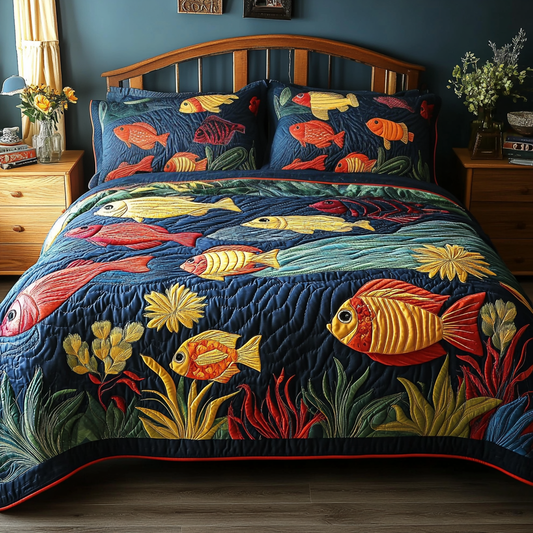 Fish Parade 3-Piece Quilted Bedding Set NCU0NVH449