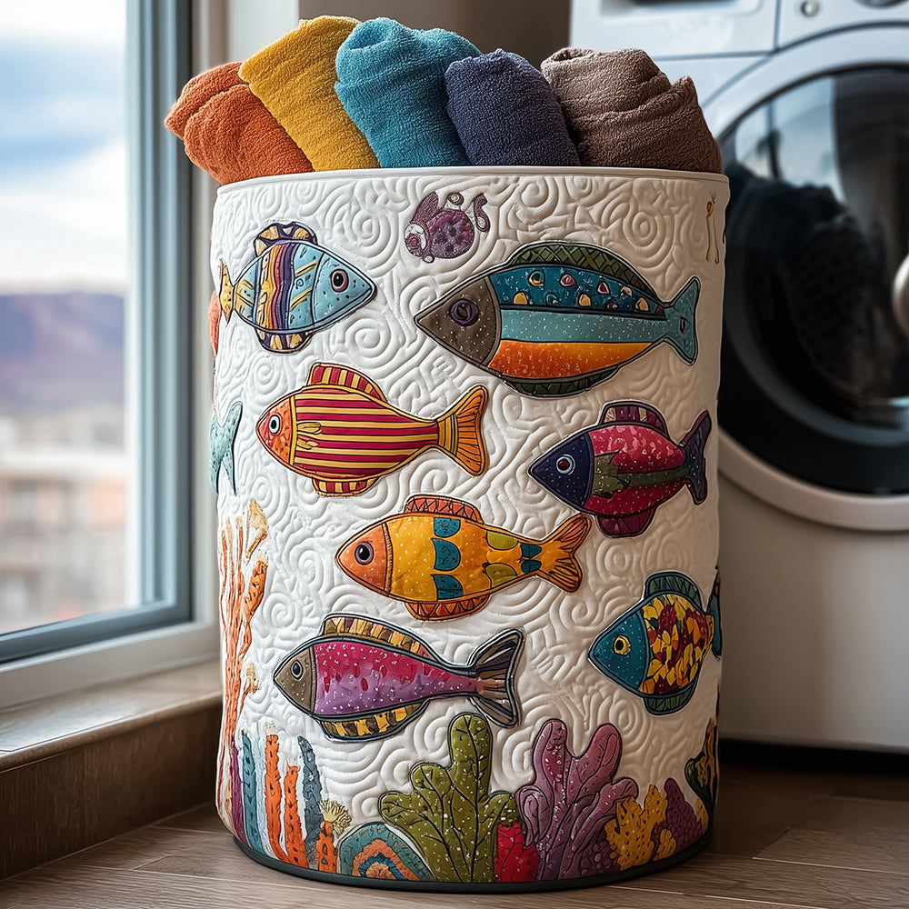 Fish Parade Quilted Laundry Basket NCU0TH3005